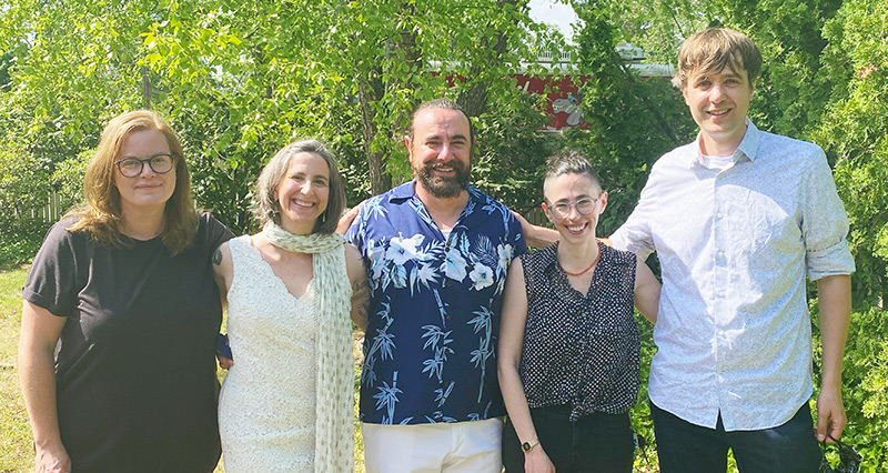 Neuroscience faculty (Gotthard, Sprayberry, Teissere, Wilson, de Wit) pictured outside 